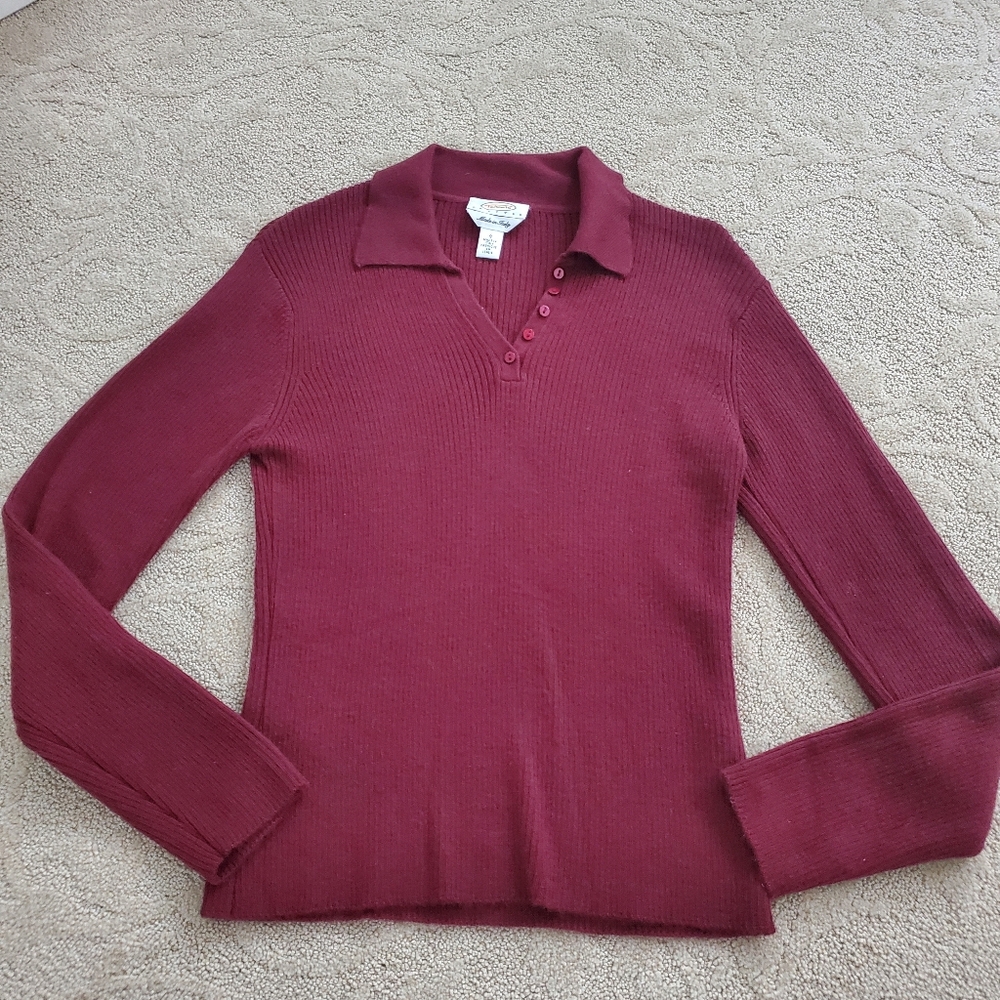 Talbots PS Johnny Collar Wool Sweater Burgundy